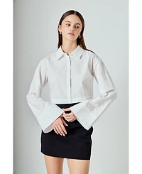 endless rose Women's Poplin Wide Sleeve Short Dress Shirt