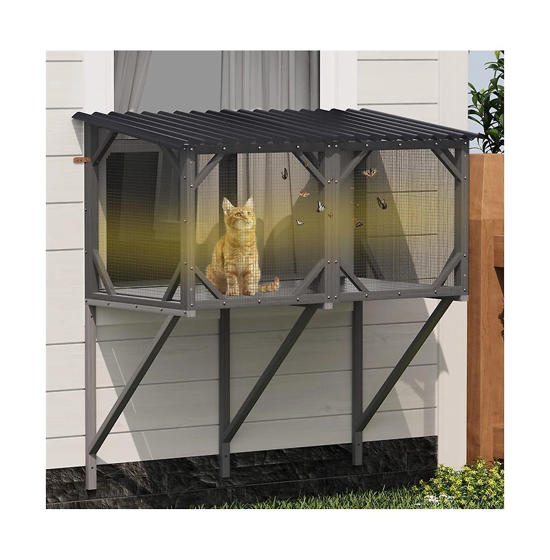 Zeus & Ruta 43.3" Outdoor Cat Window Box with Bug-Proof Net
