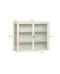 Casainc 28" Wall Cabinet with Glass Doors and 3-Tier Storage for Living and Dining Areas
