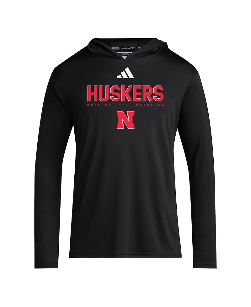 Adidas Men's Black Nebraska Huskers 2025 Aeroready Sideline Training Long Sleeve Hooded T-Shirt