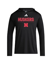 Adidas Men's Black Nebraska Huskers 2025 Aeroready Sideline Training Long Sleeve Hooded T-Shirt
