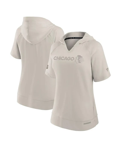 Fanatics Women's Cream Chicago Blackhawks Authentic Pro Road Short Sleeve V-Neck Pullover Hoodie