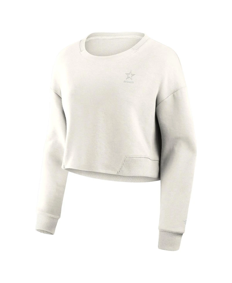 Fanatics Women's Cream Dallas Cowboys Studio Tri-Blend Cropped Pullover Sweatshirt