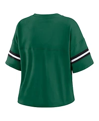 Wear by Erin Andrews Women's Green New York Jets Color Block Boxy Modest Crop V-Neck T-Shirt