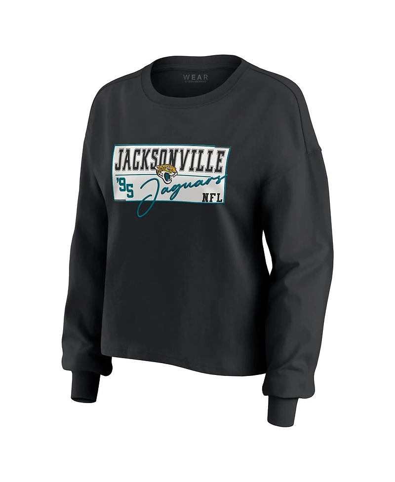 Wear by Erin Andrews Women's 2-Piece Black Jacksonville Jaguars Heavy Rugby Jersey Long Sleeve T-Shirt and Shorts Lounge Set