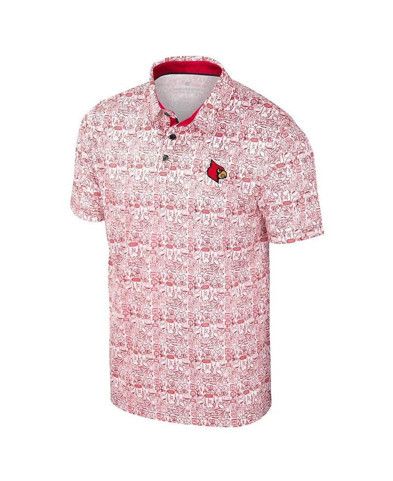 Colosseum Men's Red Louisville Cardinals It's Time Allover Print Polo Shirt