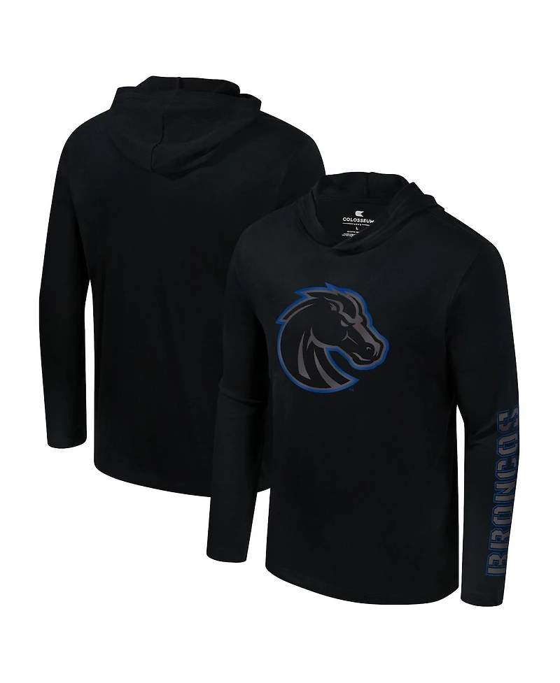 Colosseum Men's Black Boise State Broncos Color Pop Active Blend 2-Hit Long Sleeve Hooded T-Shirt