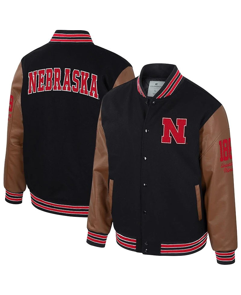 Colosseum Men's Black Nebraska Huskers Letterman Full-Snap Varsity Jacket
