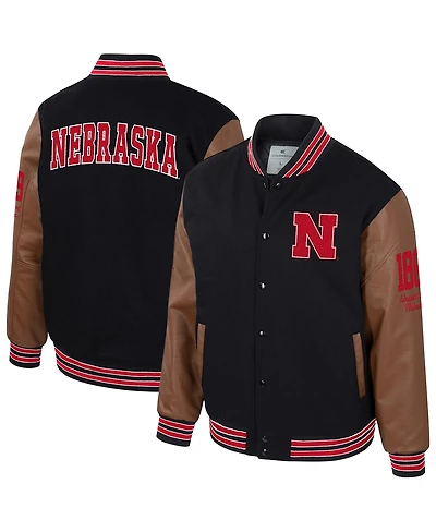 Colosseum Men's Black Nebraska Huskers Letterman Full-Snap Varsity Jacket