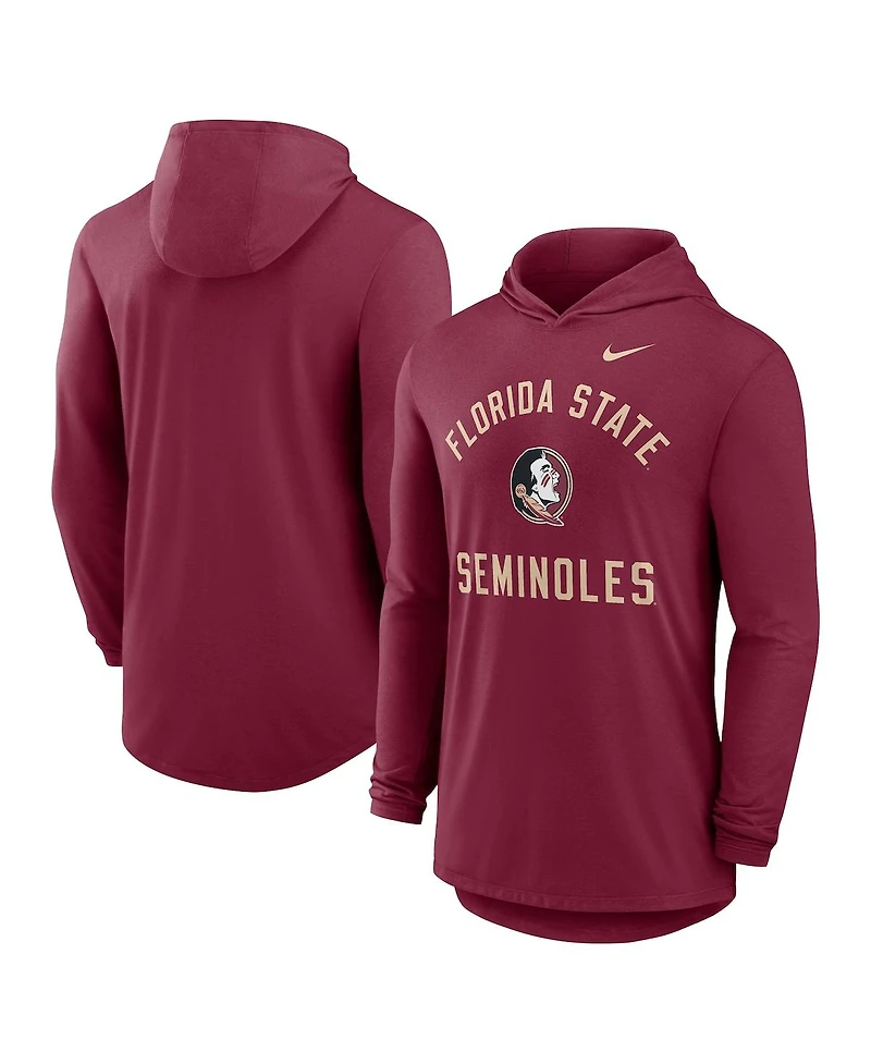 Nike Men's Garnet Florida State Seminoles Classic Arch Tri-Blend Performance Long Sleeve Hoodie T-Shirt