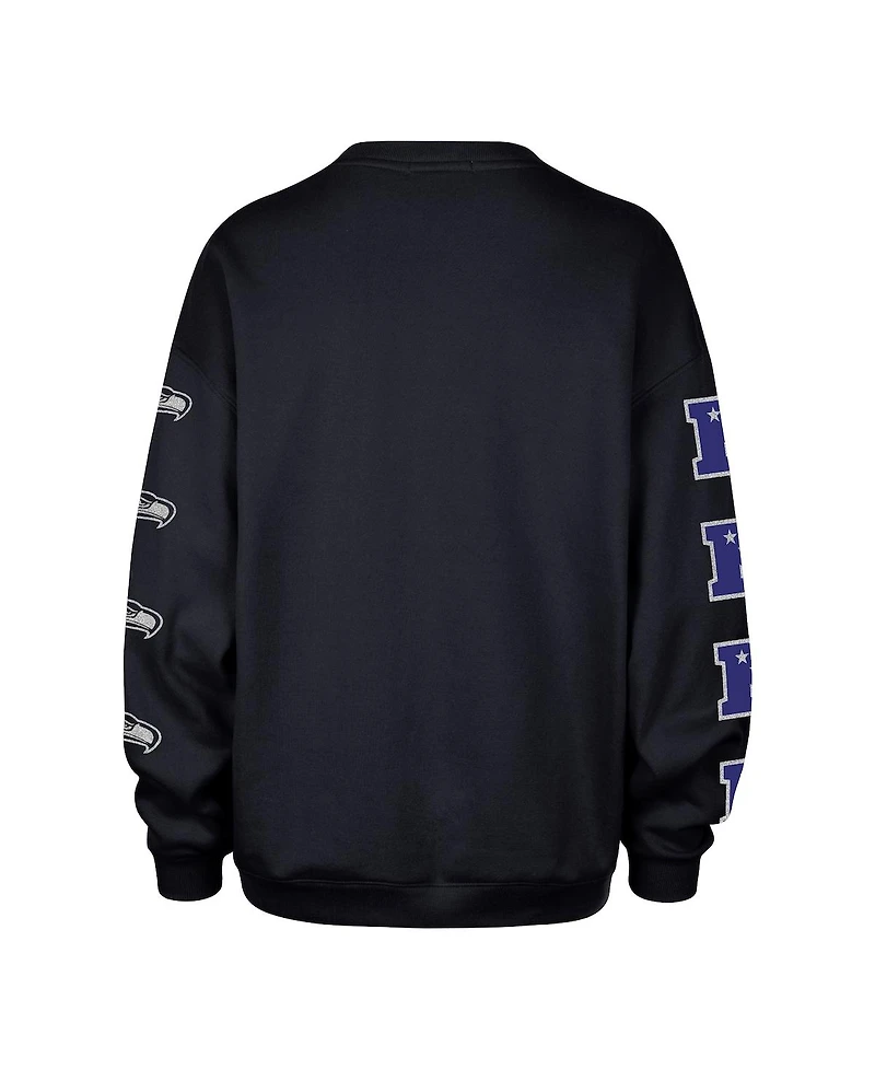 '47 Brand Women's College Navy Seattle Seahawks Go Big Oversized Pullover Sweatshirt