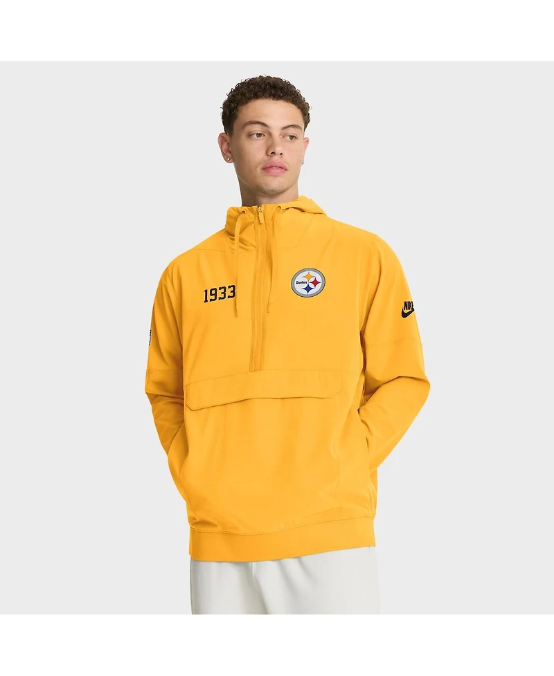 Nike Men's Gold Pittsburgh Steelers 1933 Sideline Alt Pack Anorak Half-Zip Hoodie Jacket