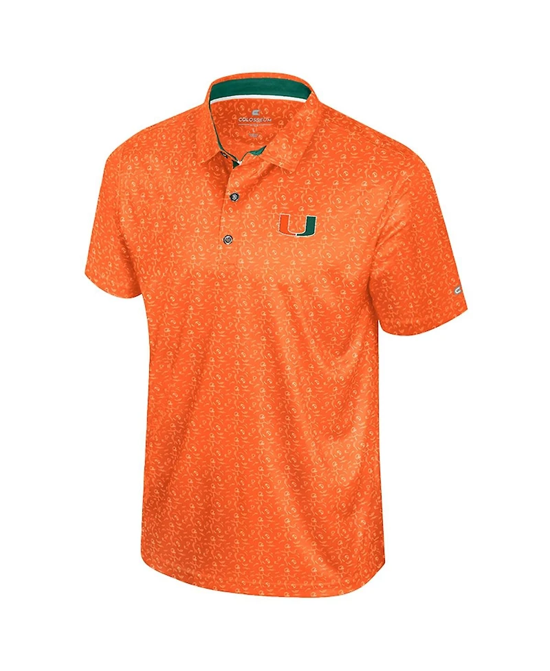 Colosseum Men's Orange Miami Hurricanes Football Print Polo Shirt