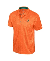 Colosseum Men's Orange Miami Hurricanes Football Print Polo Shirt
