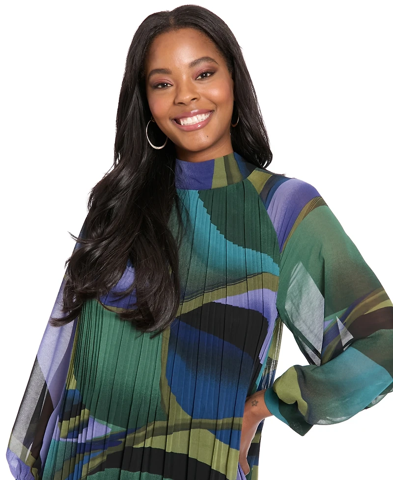 London Times Women's Bishop Sleeve with Tie Dress