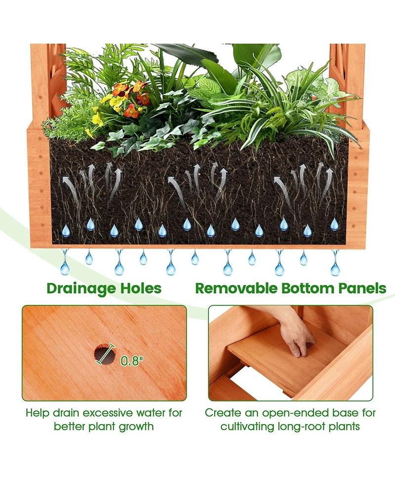 Gymax Raised Garden Bed Planter Box w/ Side & Top Trellis for Vine Climbing Plants