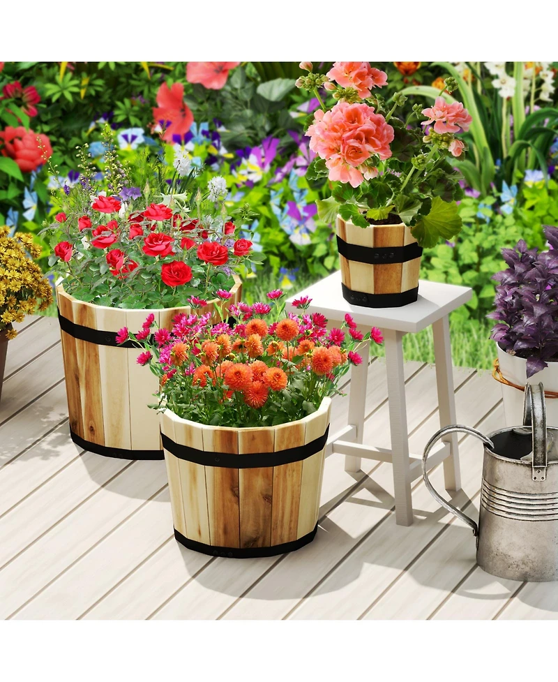 Gymax Outdoor Wooden Planter Box Set of 3 w/ Drainage Holes for Flower Herb Shrub