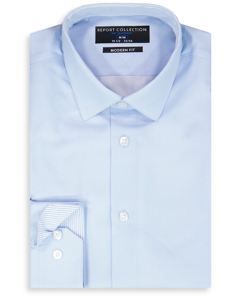 Report Collection Men's Long Sleeve 4-Way Geo Print Stretch Dress Shirt