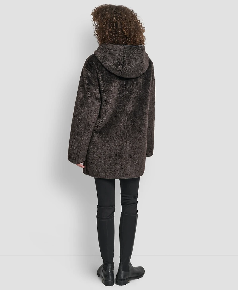 Dkny Women's Shearling Hooded Toggle Coat