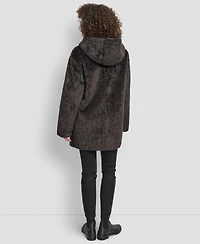 Dkny Women's Shearling Hooded Toggle Coat
