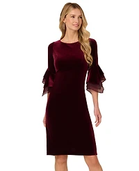 Adrianna Papell Women's Velvet Bell-Sleeve Mesh-Trim Dress