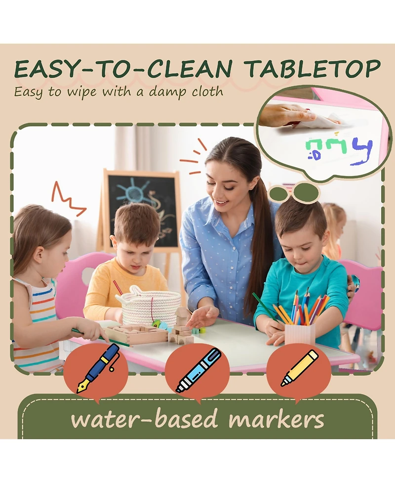 Qaba Kids Table and Chair Set with 4 Chairs, Adjustable Height,