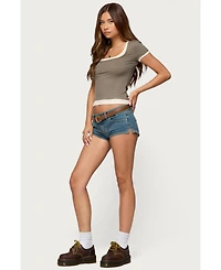 Edikted Women's Saige Contrast Layered Ribbed T Shirt