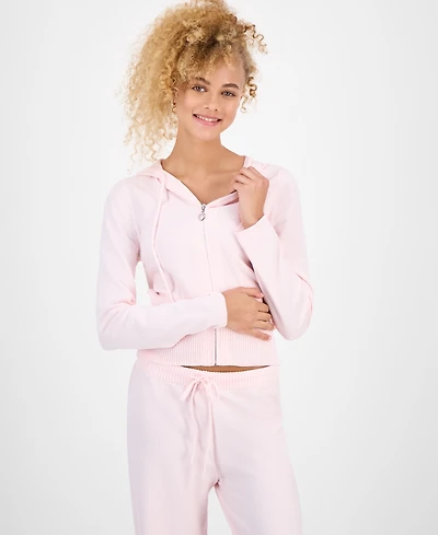 Hippie Rose Juniors' Chenille Zip-Up Sweater Hoodie