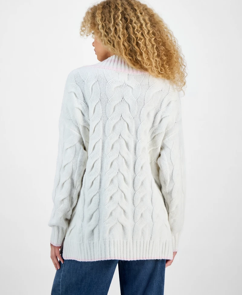 Hippie Rose Juniors' V-Neck Cable-Knit Sweater