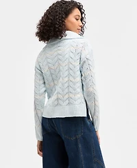 Hippie Rose Juniors' Chenille Cable-Knit Half-Zip Sweater