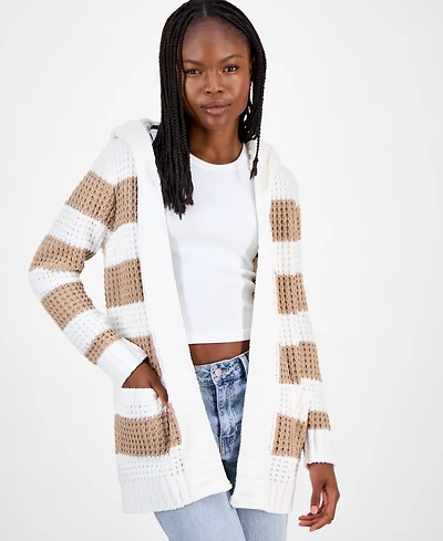 Madden Girl Juniors' Sherpa-Lined Striped Open Cardigan