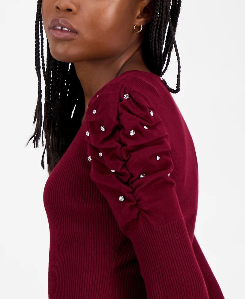 Madden Girl Juniors' Puff-Shoulder Rhinestone Sweater