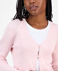 Madden Girl Juniors' Faux-Pearl Ribbed Cardigan