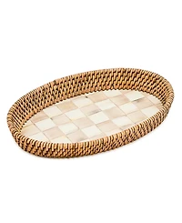 MacKenzie-Childs Mocha Check Enamel Rattan Small Tray