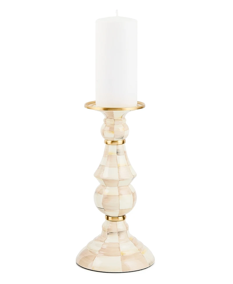 MacKenzie-Childs Mocha Check Large Pillar Candlestick
