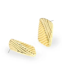 Steve Madden Gold Vintage Ribbed Rectangle Button Earrings