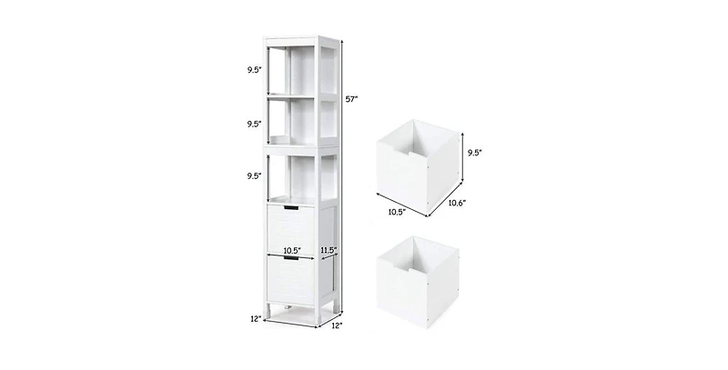 Slickblue Bathroom Cabinet Tower with 2 Storage Drawers and 3 Shelves in Wood Finish