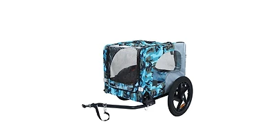 Aostirmotor Blue Outdoor Heavy Duty Collapsible Pet Bike Trailer with Universal Hitch Foldable Dog Cargo Carrier Cart for Bicycles