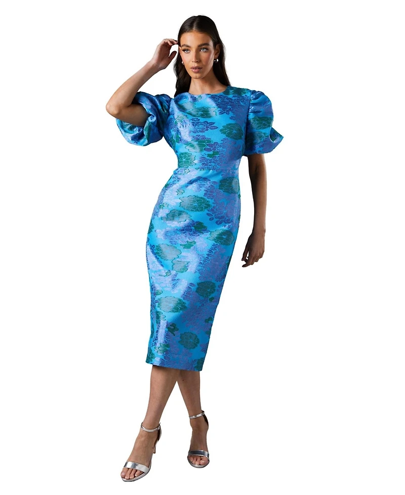 Coast Women's Jacquard Floral Puff Sleeve Midi Dress