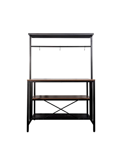 Casainc 3-Tier Kitchen Island with Hooks, Microwave Shelf and Storage Rack for Dining Room