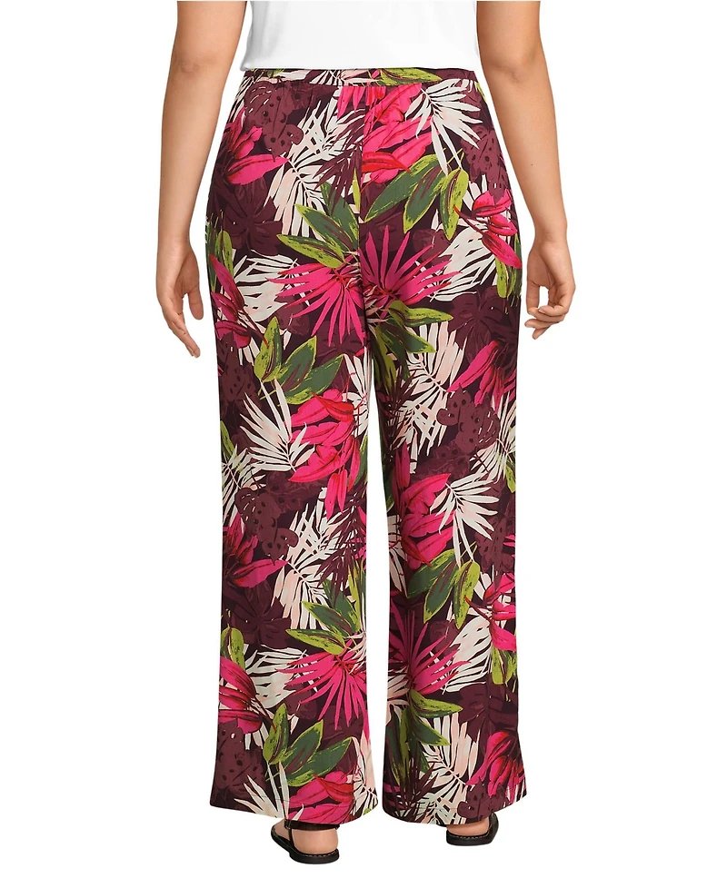 Lands' End Women's Plus Rayon High Rise Wide Leg Pants - Set Bottom