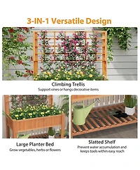 Gymax Raised Garden Bed w/ Trellis Wooden Elevated Planter Box w/ Legs & Liner