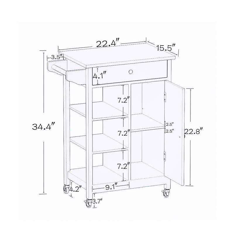 Casainc Rolling Kitchen Cart with Adjustable Shelves, Towel Rack and Rubber Wood Top