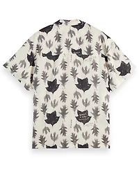 Scotch & Soda Men's Relaxed Fit Short Sleeve Marble Print Button-Front Camp Shirt