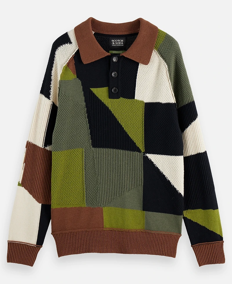Scotch & Soda Men's Patchwork Long Sleeve Polo Sweater