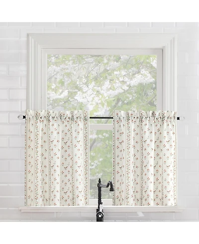 Ridgewood Floral Stripe Semi-Sheer Rod Pocket Kitchen Curtain Tier Pair