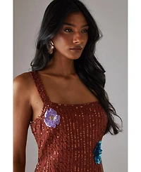 Warehouse Women's Hand Embellished Flower Burst Midi Dress