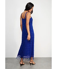 Warehouse Hand Embellished Fringe Hem Midi Dress