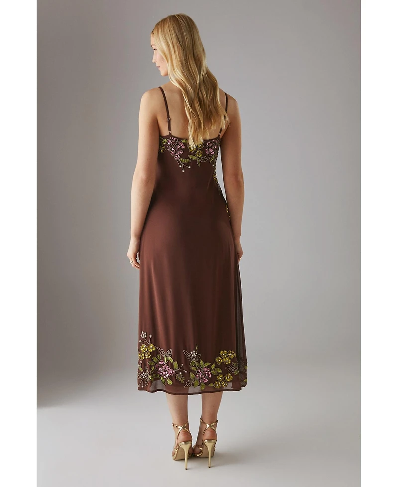 Warehouse Embellished Strappy Sequin Midi Dress