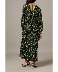 Warehouse Women's Shadow Stripe Floral Batwing Midi Dress